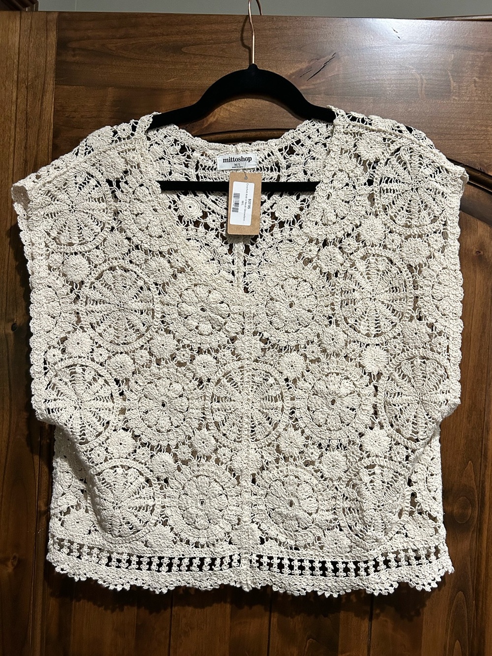 NWT mittoshop Cream Crochet Circle Motif Short Sleeve
